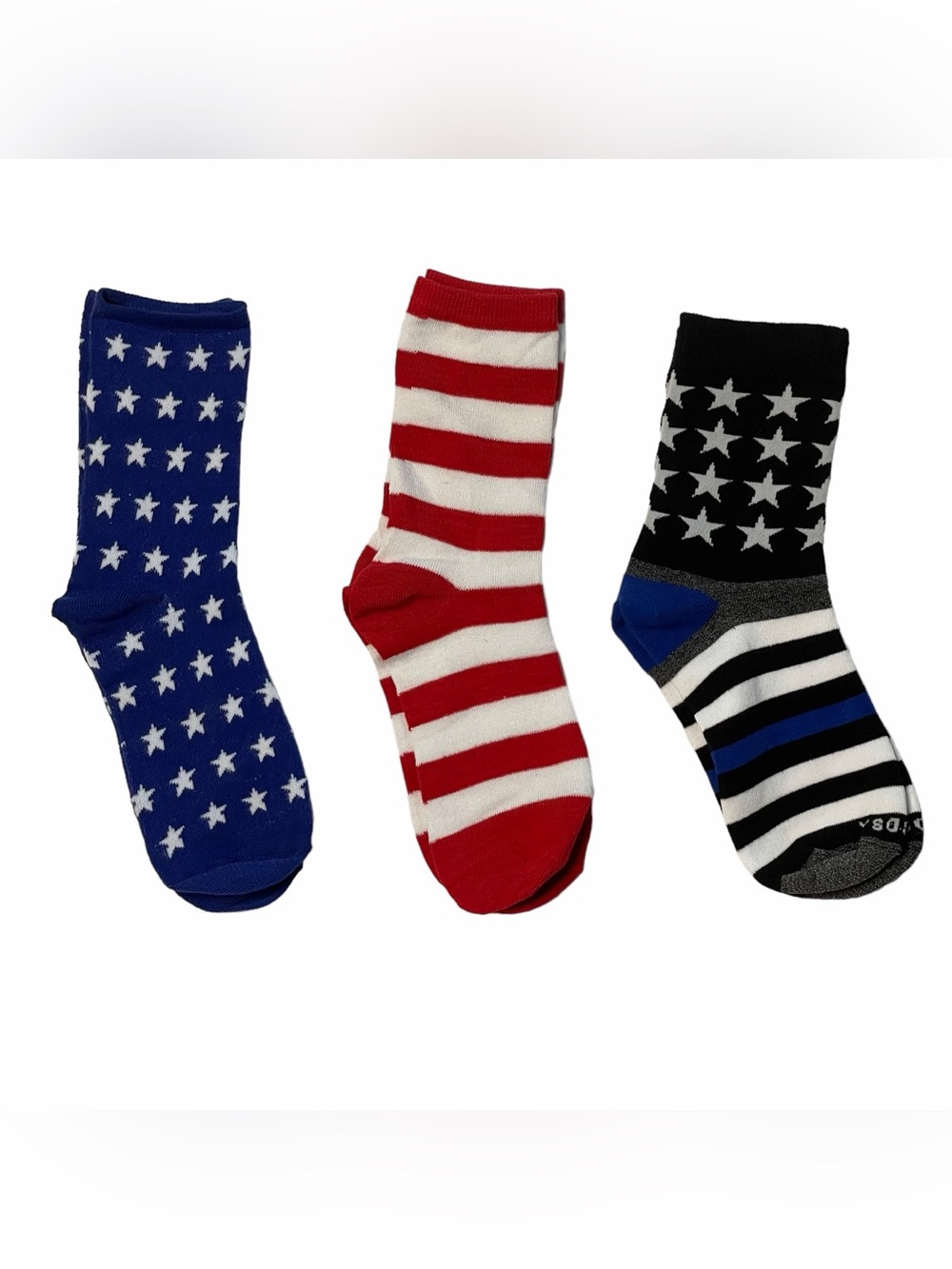 Girls Crew Socks Stars and Stripes Patriotic Themed Three Pair Bundle